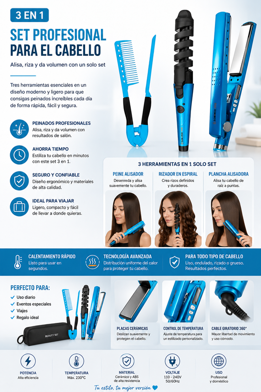 Combo Plancha Cabello Digital rizador Pe