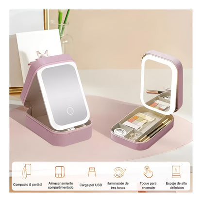 Estuche Maquillaje Portatil Espejo LED