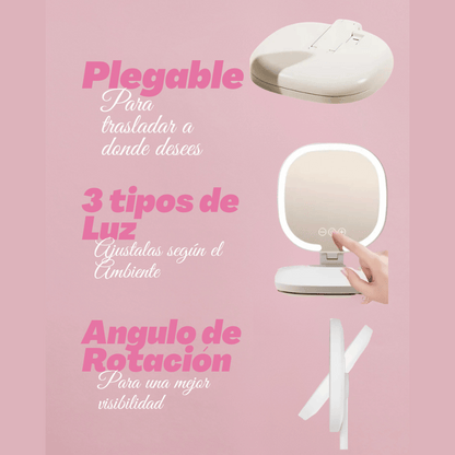 Espejo Luz LED Plegable Portátil
