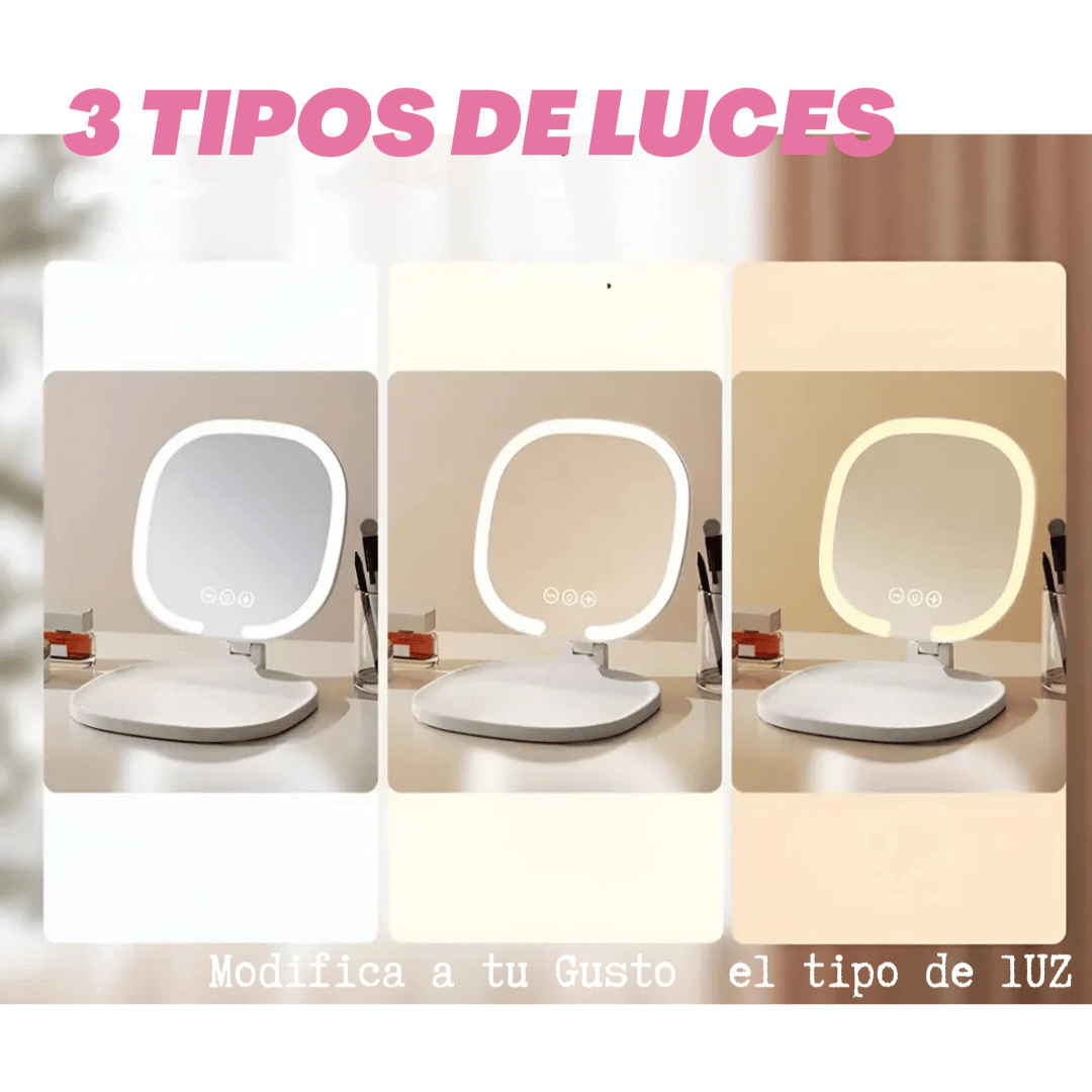 Espejo Luz LED Plegable Portátil
