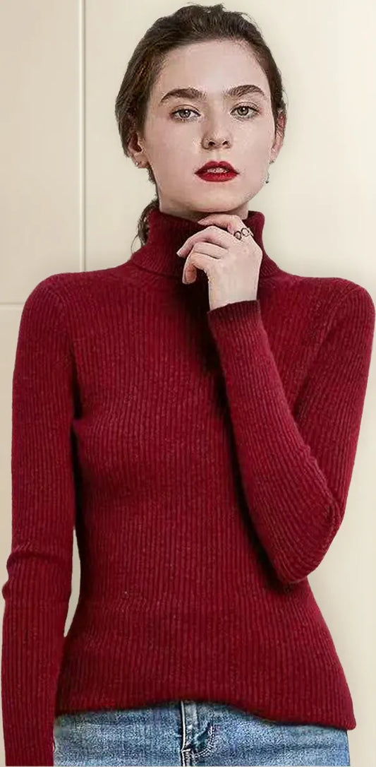 suéter de cuello alto de lana