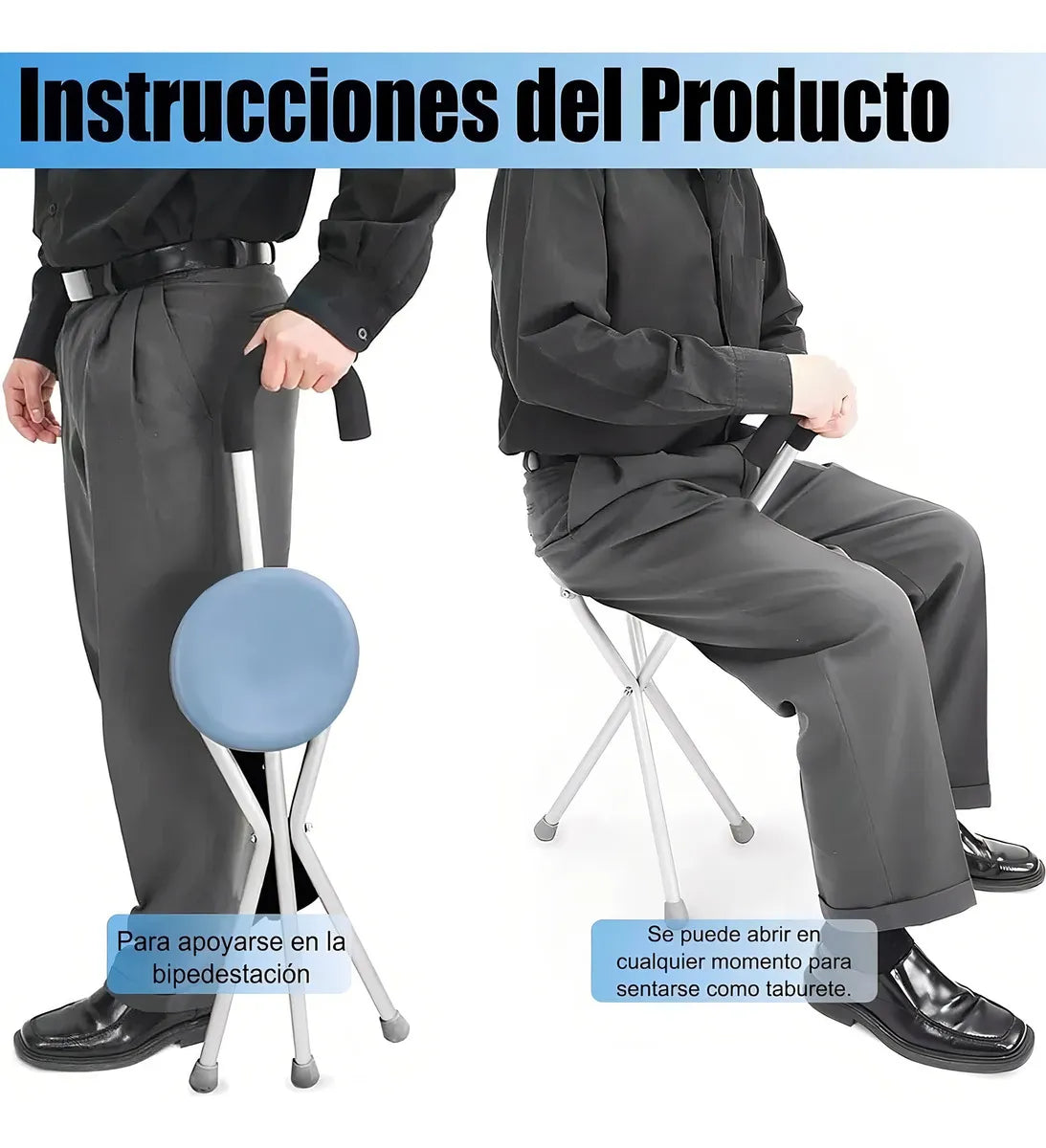 Bastón Con Asiento Plegable Aluminio