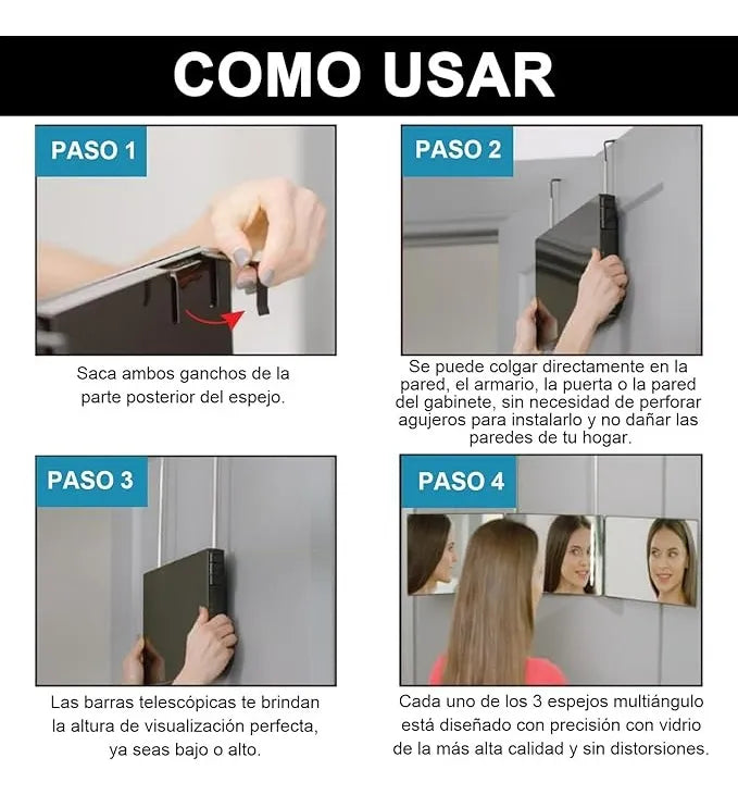 Espejo de 3 Vías de Corte de Pelo